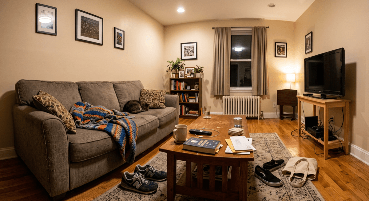 Before: Clean minimalist Scandinavian living room